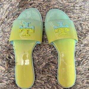 Tory Burch Women's Yellow and Blue Ombré  Slide Sandals